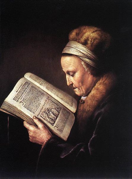 Gerrit Dou's Portrait of an old woman reading.