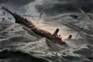 public domain picture of an 1857 painting entitled, "Wreck of the Central America"