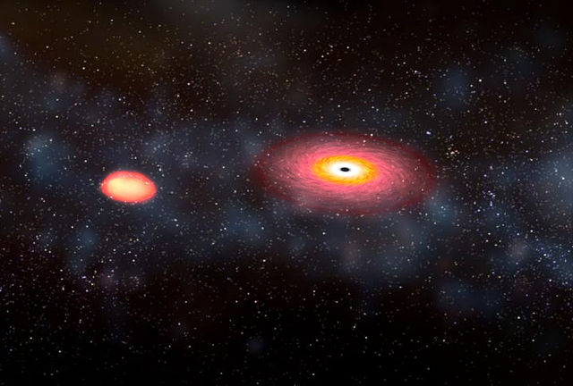 NASA photo of a black hole devouring a neutron star