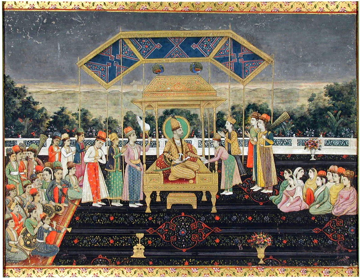 Public Domain Photo of watercolor painting Nadir Shah on the Peacock Throne after his defeat of Muhammad Shah in the Edwin Binney 3rd Collection Accession Number: 1990.407, Available @ https://commons.wikimedia.org/wiki/File:Nadir_Shah_on_the_Peacock_Throne_after_his_defeat_of_Muhammad_Shah._ca._1850,_San_Diego_MOA.jpg#file